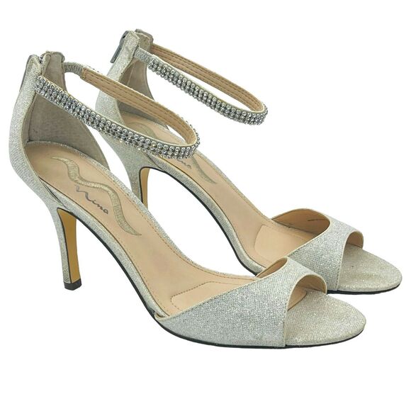 Nina Varetta Heels Womens 9M Silver Bliss Wedding Bridal Cocktail Ankle Strap - Picture 1 of 11